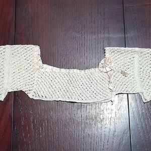 Handmade Antique Crocheted Lace Bodice Topper for Dress Embossed Ribbon Accent